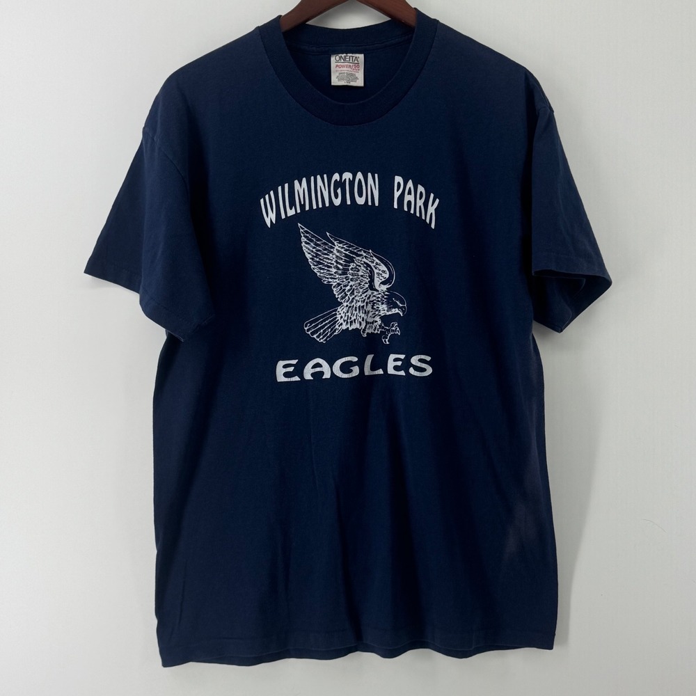 Vintage Oneita Wilmington Park Eagles T-Shirt Navy Blue Single Stitch Large